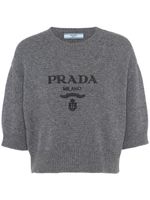 Prada pull crop en laine à logo intarsia - Gris