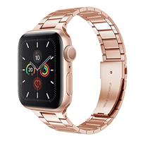 By Qubix - Stalen schakelband - Champagne goud - Compatible met Apple watch 44mm / 45mm / 46mm / 49mm - Compatible Apple watch bandjes