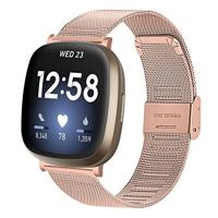 By Qubix - Compatible met Fitbit Versa 3/4 & Sense 1/2 - Milanese bandje met klemsluiting - Champagne goud - Compatible fitbit bandje