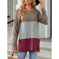 Dames T-shirt Kleurenblok Afdrukken Dagelijks Casual Lange mouw Strakke ronde hals Rood Lente Herfst Lightinthebox - thumbnail