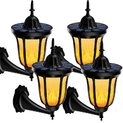 Solar wandlamp pieck met vlameffect en schemersensor voordeelset 4 | solarlampkoning