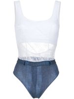 Amir Slama lace and denim swimsuit - Blanc