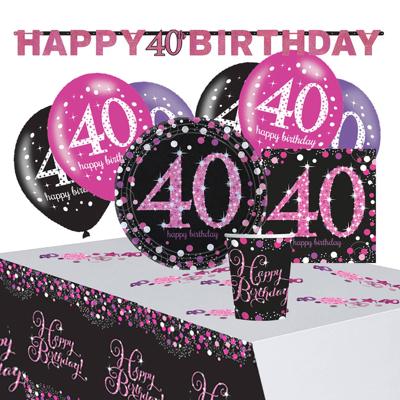 Amscan Partypakket Happy 40th Birthday Dames Roze/zwart 41-delig