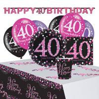 Amscan Partypakket Happy 40th Birthday Dames Roze/zwart 41-delig