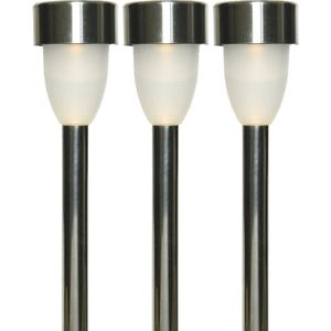 3x Buiten/tuin LED RVS stekers Nova solar verlichting 26 cm