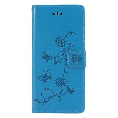 Shop4 - Samsung Galaxy A12 Hoesje - Wallet Case Vlinder Patroon Blauw