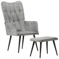 Fauteuil met voetenbank vintage stijl canvas grijs