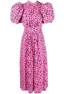 ROTATE BIRGER CHRISTENSEN robe mi-longue en jacquard à manches bouffantes - Rose