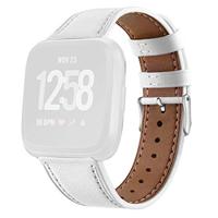 By Qubix - Compatible met Fitbit Versa 1/2 & Lite leren bandje - Wit - Compatible fitbit bandje