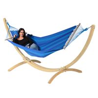 Hangmat met Standaard Eénpersoons 'Wood & Relax' Blue - Blauw - Tropilex ® - thumbnail