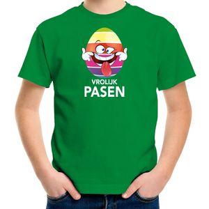 Pasen shirt groen met vrolijk paasei die tong uitsteekt voor kinderen XL (158-164)  -