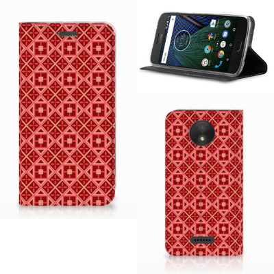 Motorola Moto C Plus Hoesje met Magneet Batik Rood Motorola Moto C Plus Hoesje met Magneet Batik Rood