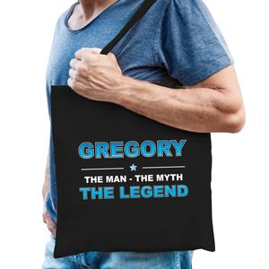 Naam cadeau tas Gregory - the legend zwart voor heren