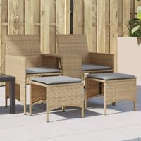 Tuinbank 2-zits met tafel en voetenbanken poly rattan beige - thumbnail