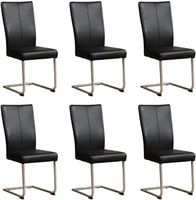 Set van 6 Zwarte leren industriële eetkamerstoelen Dry - poot rond rvs - Toledo Leer Nero (zwart leer) - thumbnail