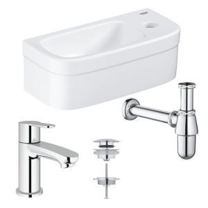 GROHE Euro fonteinset 37x18cm rechte GROHE kraan Saniclass sifon afvoerplug Chroom Wit sw1175/0437762/sw197129/sw292903/