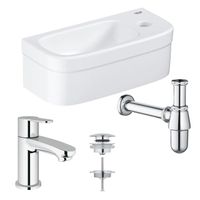 GROHE Euro fonteinset 37x18cm rechte GROHE kraan Saniclass sifon afvoerplug Chroom Wit sw1175/0437762/sw197129/sw292903/ - thumbnail