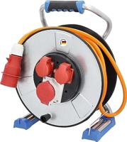 as - Schwabe Xperts 23993 Dubbele buis, metalen kabelhaspel 30 m, beschermende isolatie, 5-polige CEE-stekker 400 V, 2 geaarde stopcontacten, 1 CEE-stopcontact 5-polig, 400 V 16 A, klapdeksel, IP44,