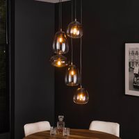 LifestyleFurn Hanglamp Tiffane 5-lamps, smoke-glas - Artic zwart - thumbnail