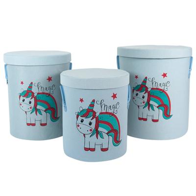 Gebor - Leuke Set Van 3 Was- En Opbergmanden – 73l / 55l / 34l – Blauw - Unicorn – Wasmand – Opbergmand –