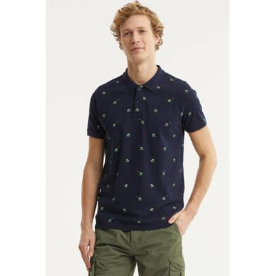 Petrol Industries slim fit polo met all over print donkerblauw