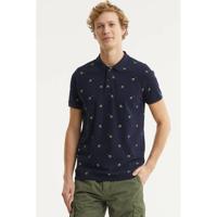 Petrol Industries slim fit polo met all over print donkerblauw
