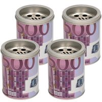 Set van 4x stuks kleine asbak met deksel 500 euro opdruk 10 cm metaal - thumbnail