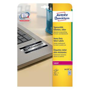 Avery-Zweckform L6129-20 Etiketten voor typeplaatjes Ø 30 mm Polyester folie Zilver 960 stuk(s) Permanent hechtend Laser (zwart/wit), Kopiëren (zwart/wit),