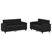 vidaXL 2-delige Loungeset met kussens microvezelstof zwart, fauteuil, 3-zitsbank, sofa, 2-zitsbank, bank, 2 zitsbank, zitbank, fauteuil stoel