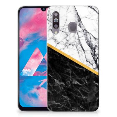 Samsung Galaxy M30 TPU Siliconen Hoesje Marmer Wit Zwart - Origineel Cadeau Man