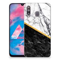 Samsung Galaxy M30 TPU Siliconen Hoesje Marmer Wit Zwart - Origineel Cadeau Man