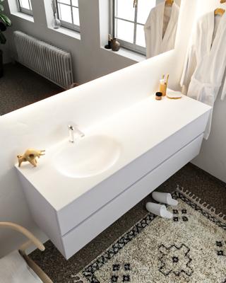 Mondiaz Vica 150cm badmeubel cale 2 lades wastafel Moon links met 1 kraangat Mondiaz Vica 150cm badmeubel cale 2 lades wastafel Moon links met 1 kraangat