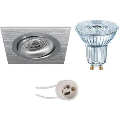 LED Spot Set - LEDVANCE Parathom PAR16 940 36D - Pragmi Borny Pro - GU10 Fitting - Dimbaar - Inbouw Vierkant - Mat Zilver - 4.5W - Natuurlijk Wit 4000K - Kantelbaar - 92mm