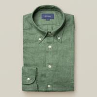 Eton Heren Popover Overhemd Luxe Linnen Groen Slim Fit