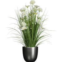 Kunstbloemen boeket wit - in pot antraciet grijs - keramiek - H70 cm