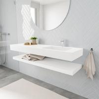 Zaro ALAN vrijhangende wastafel 150cm met wasbak Enkel rechts en solid suface planchet in kleur Wit mat 0 lade(s)