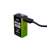 Verico LoopEnergy 9V blok verpakking van 2 stuks, PP3, 4500 mAh, oplaadbare USB-C batterij, Li-Ion, 1 oplaadkabel USB type A naar 2 x type C
