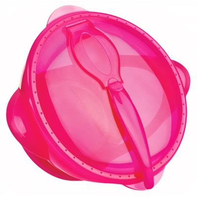 Nuby Kom Met Zuigring, Lepel En Deksel 20 Cm Roze 6m+ 3-delig