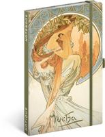 NOTIQUE Notitieboek, gelinieerd met elastiek 13x21cm ca. A5, designer hardcover notebook, notitieblok, notitieboek, dagboek voor volwassenen, dames (alphonse mucha poëzie)