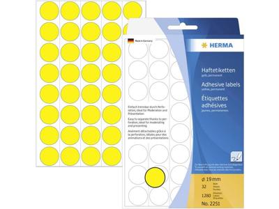 Herma 2251 Etiketten Ø 19 mm Papier Geel 1280 stuk(s) Permanent hechtend Etiketten voor markeringspunten Herma 2251 Etiketten Ø 19 mm Papier Geel 1280 stuk(s) Permanent hechtend Etiketten voor markeringspunten