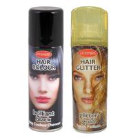 Set van 2x kleuren haarverf/haarspray van 125 ml - Zwart en Goud glitters