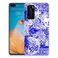 Silicone Back Case Huawei P40 Angel Skull Blauw