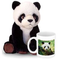 Cadeauset kind - Panda knuffel 25 cm en Drinkbeker/mol Panda 300 ml - thumbnail