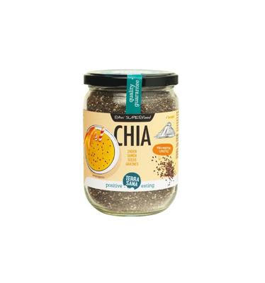 Raw chia zaad in glas bio