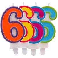 Folat - Kaars cijfer 6 in vrolijke kleuren