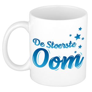 De stoerste oom cadeau mok / beker wit en blauw - verjaardag / bedankt kado oom   -