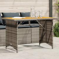 Tuintafel met houten blad 110x68x70 cm poly rattan grijs - thumbnail