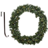 Kerstkrans groen met verlichting 50 cm kunststof incl. deurhanger