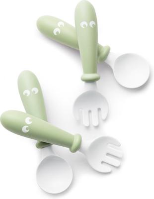 BabyBjörn Babylepel en Vork, 4-delig Pastelgroen