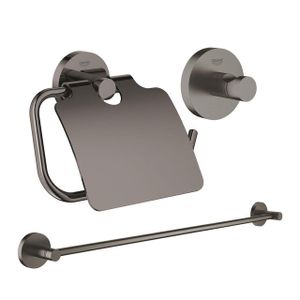 GROHE Essentials accessoireset 3-delig met handdoekhouder, handdoekhaak en toiletrolhouder met klep brushed hard graphite sw98977/sw99001/sw99016/